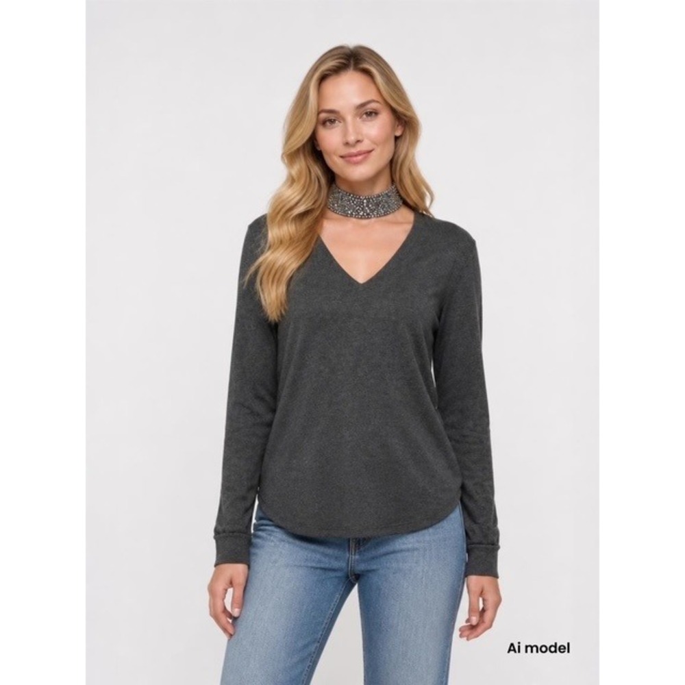 Bailey 44 Grey Long Sleeve‎ Top With Crystal Collar Size M